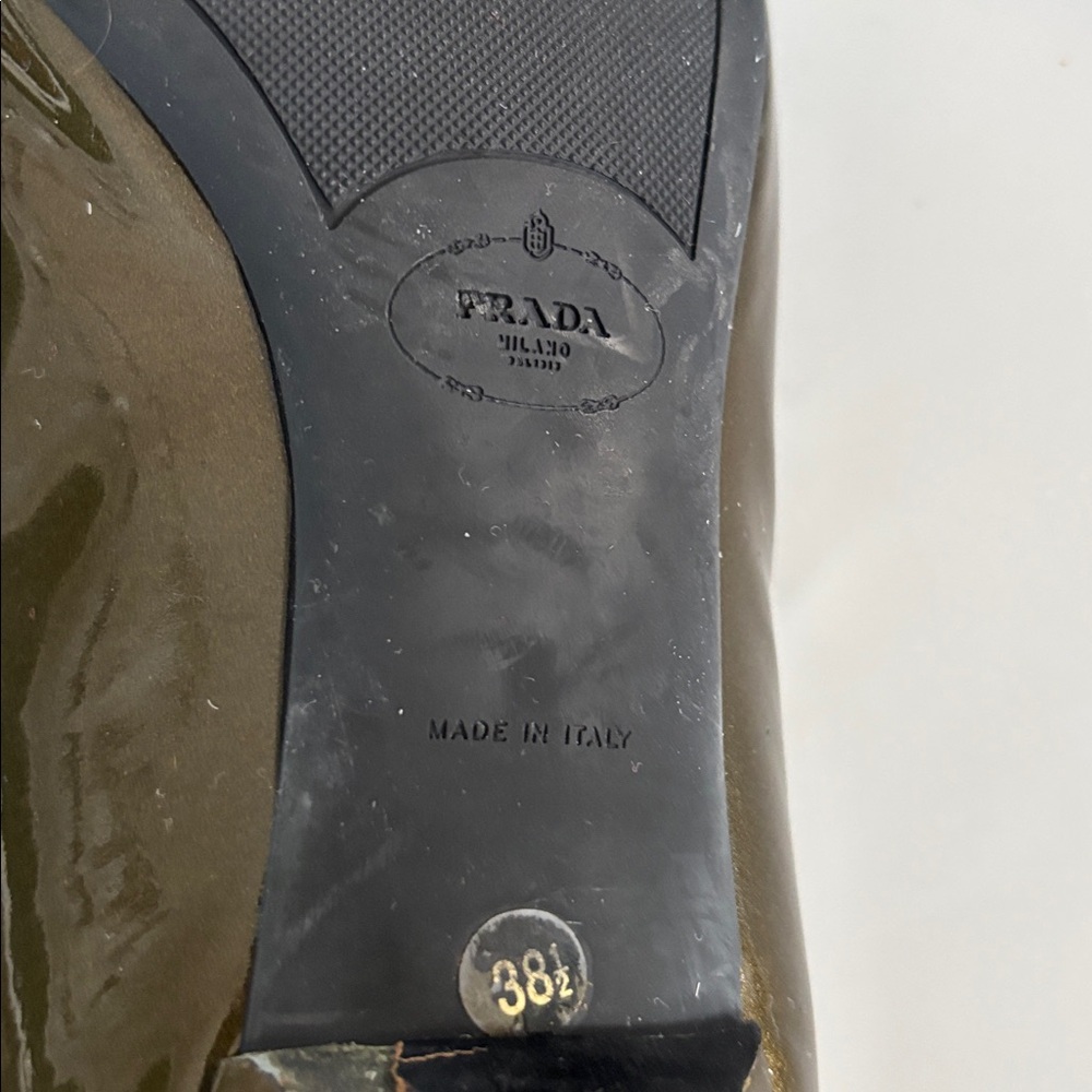 Prada Olive Patent Leather Loafers with Silver Hardware - Picture 7 of 8